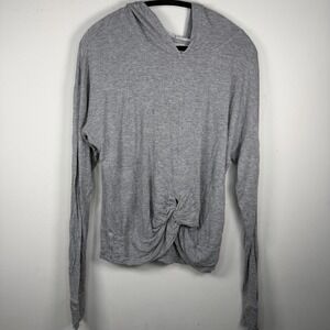 Cloth & Stone Women Size Large Gray lightweight pullover hoodie Tie Knot Front